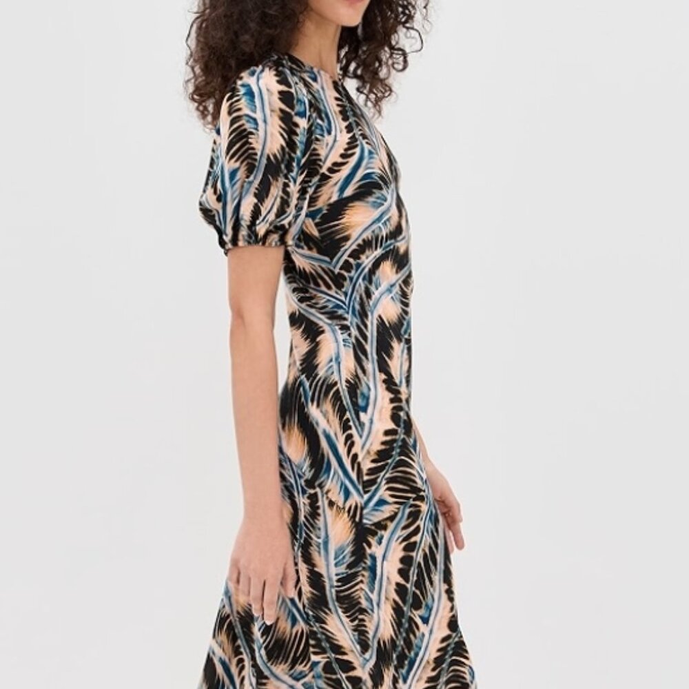 NWT SPRING 2025 ULLA JOHNSON Ines Puff Sleeves Silk Midi Dress in River S $690 - Picture 8 of 12